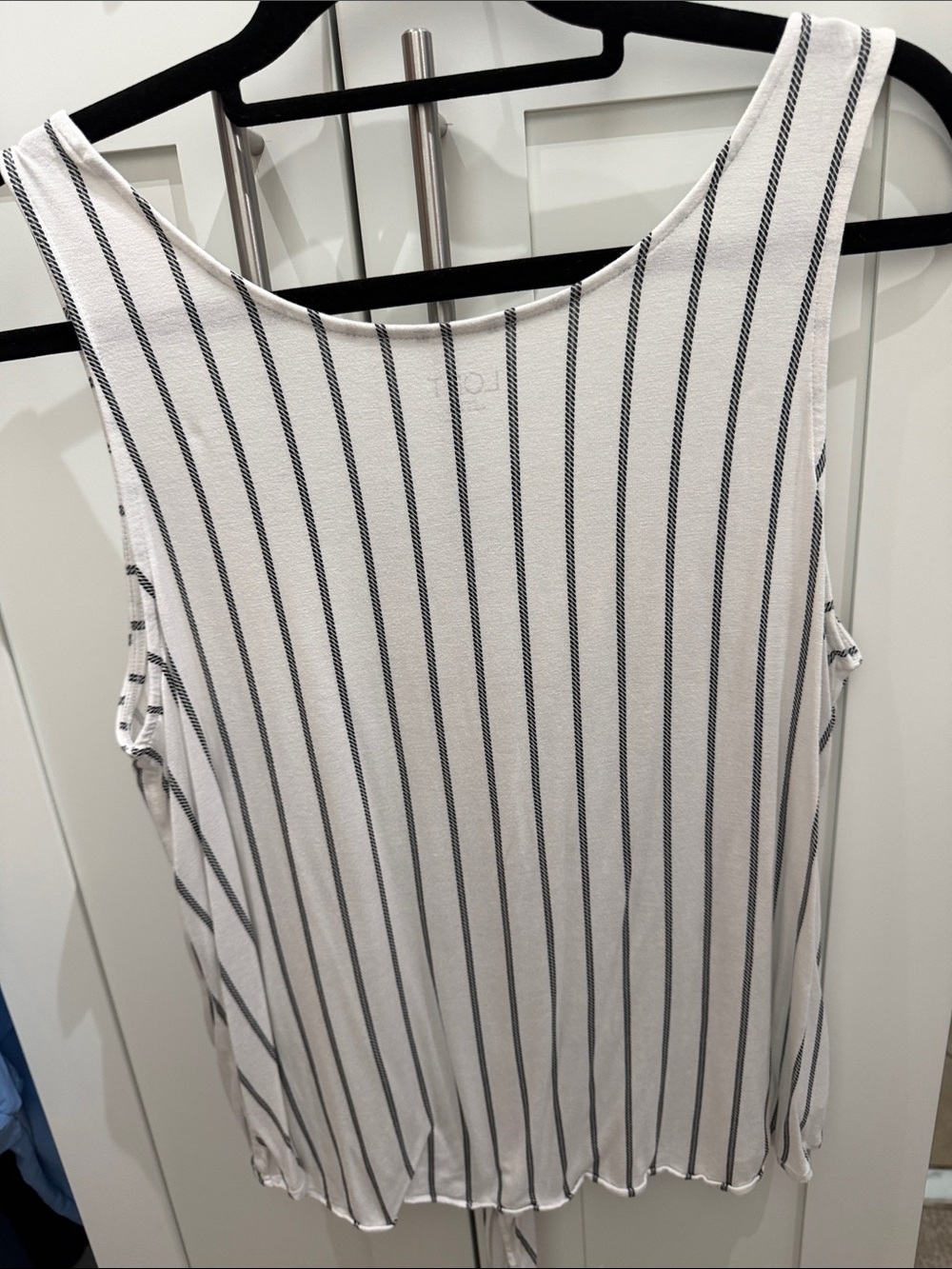 LOFT White Tank Top with Black Vertical Stripes and Front Tie - Picture 2 of 3